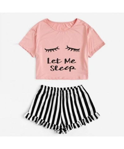 Top for Women Fashion 2020 Pajamas Set Casual Clothing Suit Female T Shirt Tops Shorts - Pink - CK19C4568DX $27.35 Shapewear