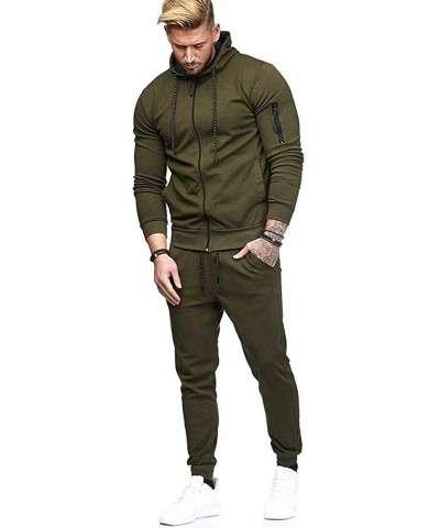 Men's Patchwork Zipper Sweatshirt Top Pants Sets Sports Suit Tracksuit - Army Green - CW18YLGOAXE $49.20 Sleep Sets