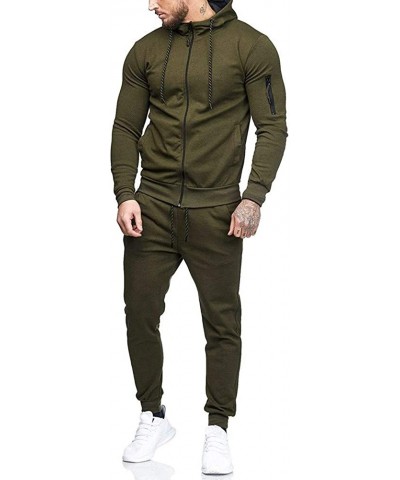 Men's Patchwork Zipper Sweatshirt Top Pants Sets Sports Suit Tracksuit - Army Green - CW18YLGOAXE $49.20 Sleep Sets