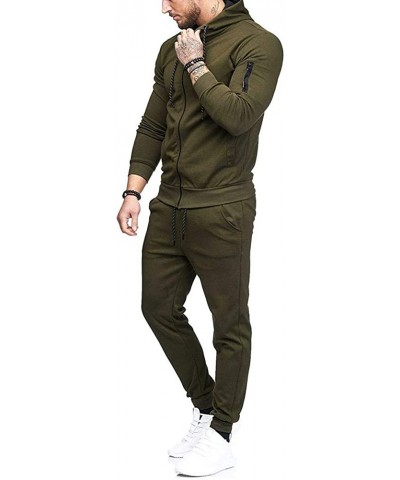 Men's Patchwork Zipper Sweatshirt Top Pants Sets Sports Suit Tracksuit - Army Green - CW18YLGOAXE $49.20 Sleep Sets