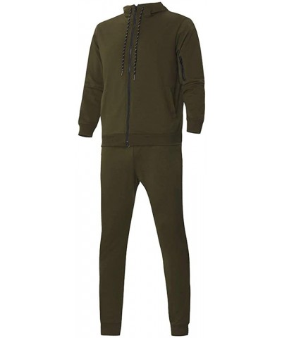 Men's Patchwork Zipper Sweatshirt Top Pants Sets Sports Suit Tracksuit - Army Green - CW18YLGOAXE $49.20 Sleep Sets