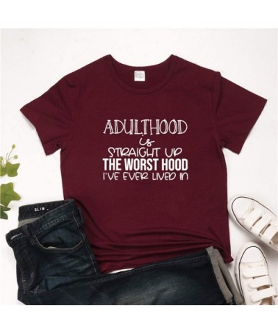 Unisex Short Sleeve Tshirts Funny Letter Print Graphic Blouse Shirts Tee Casual Loose Fit - Wine - CP193SYK8GY $13.94 Shapewear