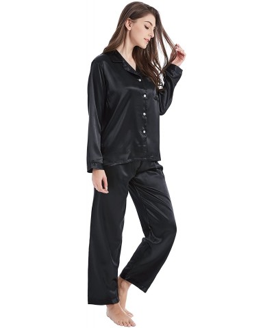 Women's Classic Satin Pajama Set Sleepwear Loungewear - Black - C518ORIMMDL $37.74 Sets