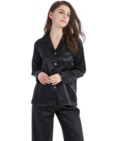 Women's Classic Satin Pajama Set Sleepwear Loungewear - Black - C518ORIMMDL $37.74 Sets