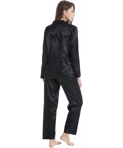 Women's Classic Satin Pajama Set Sleepwear Loungewear - Black - C518ORIMMDL $37.74 Sets