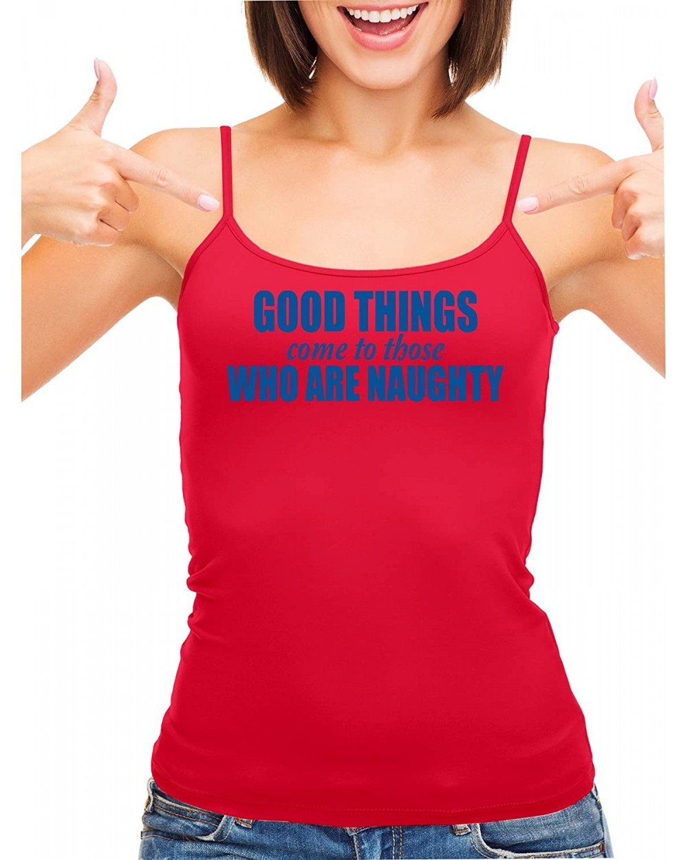 Good Things Come to Those Who Naughty Red Camisole Tank Top - Royal Blue - CB197R94GGO $34.24 Camisoles & Tanks