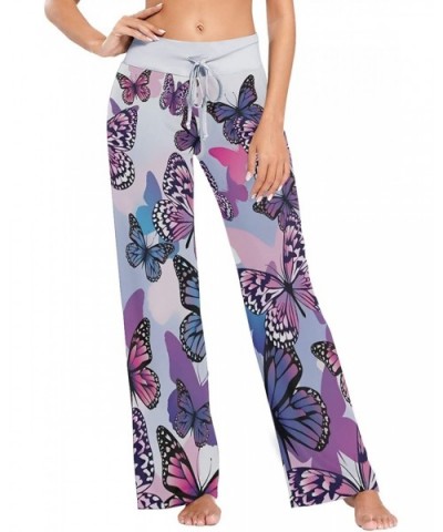Purple Blue Butterflies Women's Pajama Pants Comfy Drawstring Lounge Pants Sleepwear - CS19CYXM9LS $53.42 Bottoms