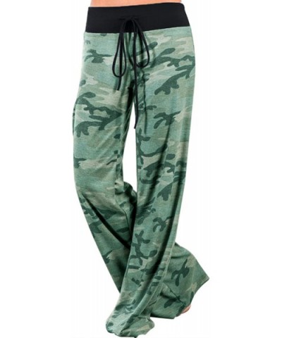 Women's Comfy Stretch Floral Print Drawstring Long Wide Leg Lounge Pants - Green 3 - CM18HYCAUWW $24.76 Bottoms