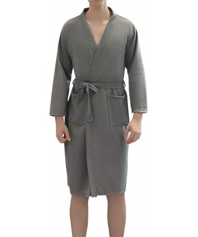 Soft Absorbent Lightweight Robe Long Length Solid Color Kimono Waffle Spa Bathrobe Leisure Wear for Men - Gray - C4194GTO9TK ...