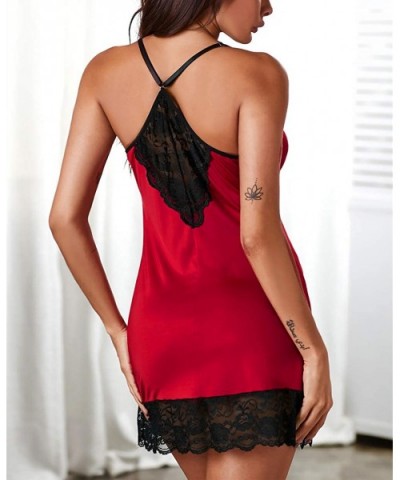 Sexy Plus Size Lace Sleep Lingerie Satin Sleepwear Sets S-5X - Aa Red Venecia Chemise - CV196UIGQ9C $25.77 Nightgowns & Sleep...