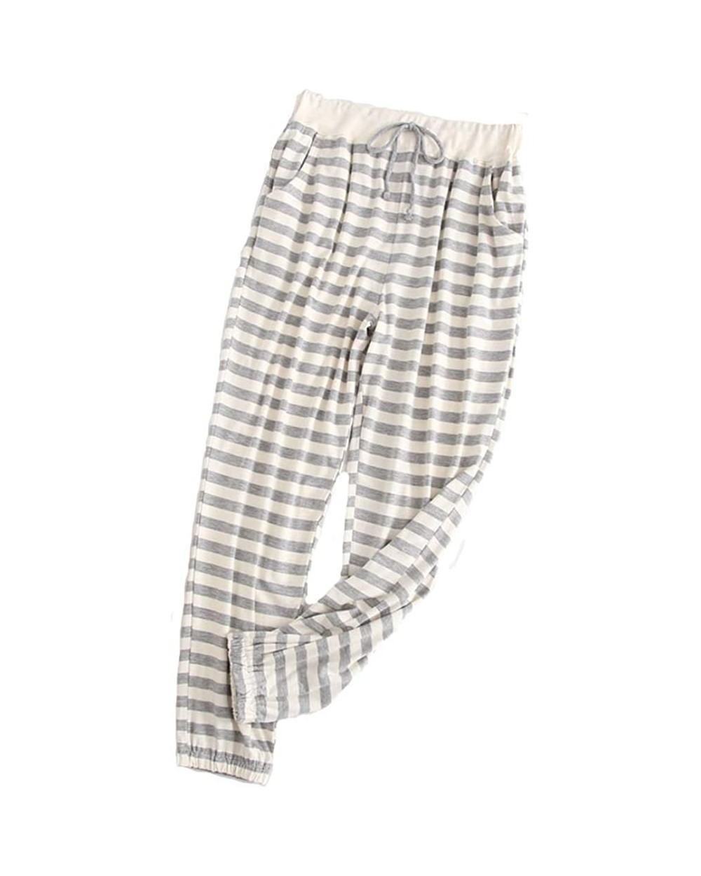 Womens Cotton Pajama Pants- Comfortable Drawstring- Stretch Striped Print Soft Sleep Pj Bottoms for Women - Grey - C318XANRRW...