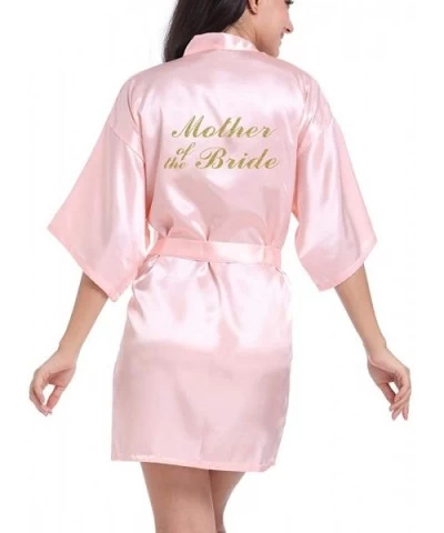 Women's Kimono Short Robe for Bride & Bridesmaid Wedding Party Getting Ready Robes with Gold Glitter - Pink-[mother of the Br...