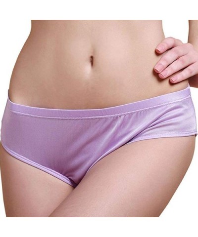 Womens 100% Soft Pure Silk Sexy Panties Breathable Bikinis Low Waist Briefs Undies - Purple - C218QO3Q6EX $16.83 Panties