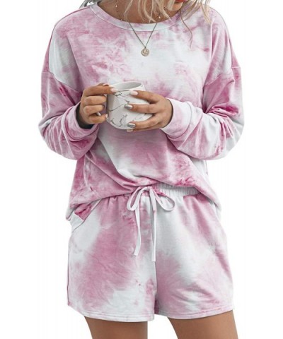 Women 2Pcs Tie Dyed Long Sleeve Shirts and Shorts Loungewear Outfits - Pink - C41908TXOIA $37.92 Sets