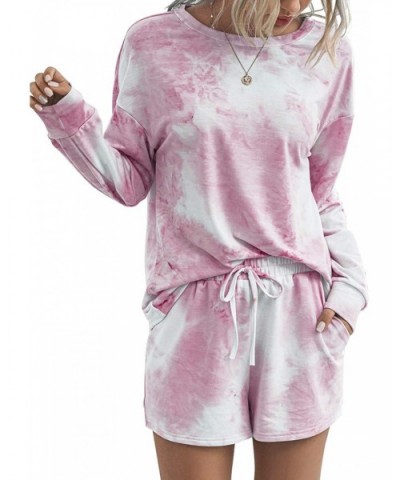 Women 2Pcs Tie Dyed Long Sleeve Shirts and Shorts Loungewear Outfits - Pink - C41908TXOIA $37.92 Sets