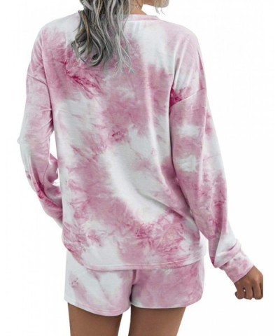 Women 2Pcs Tie Dyed Long Sleeve Shirts and Shorts Loungewear Outfits - Pink - C41908TXOIA $37.92 Sets