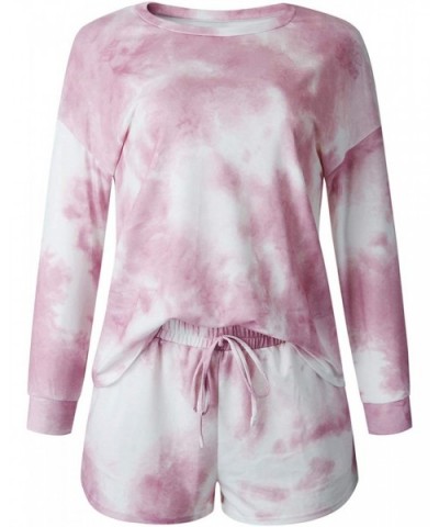 Women 2Pcs Tie Dyed Long Sleeve Shirts and Shorts Loungewear Outfits - Pink - C41908TXOIA $37.92 Sets