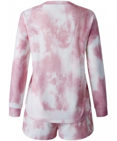 Women 2Pcs Tie Dyed Long Sleeve Shirts and Shorts Loungewear Outfits - Pink - C41908TXOIA $37.92 Sets