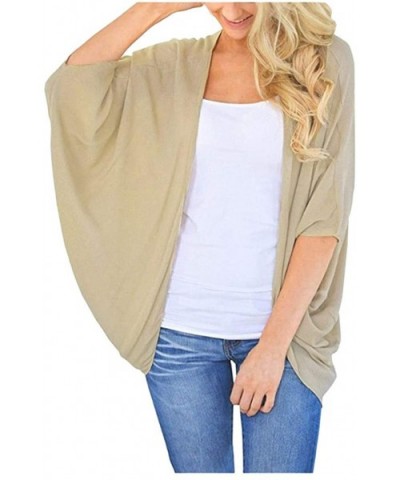 Womens Solid Chiffon Kimono Cardigans Short Sleeve Loose Tops Casual Jacket - Beige - CZ1945DSQ9I $25.46 Bras