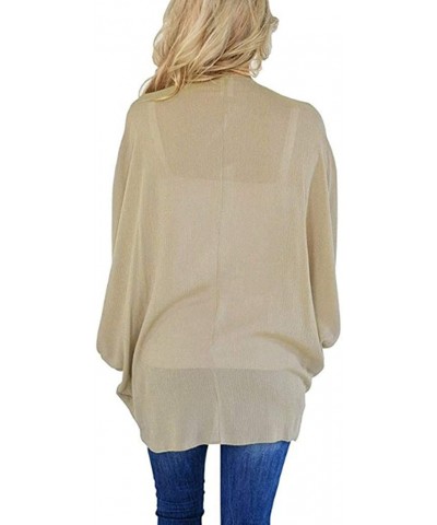 Womens Solid Chiffon Kimono Cardigans Short Sleeve Loose Tops Casual Jacket - Beige - CZ1945DSQ9I $25.46 Bras