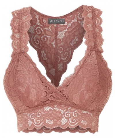 Women's Sexy Floral Lace Racerback Wireless Mesh Bralette Bra Top - Mauve (Removable Padded) - CF189Y48NCQ $18.10 Bras