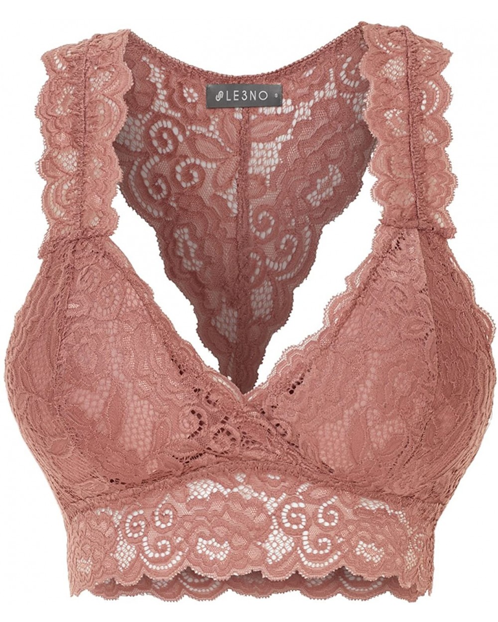 Women's Sexy Floral Lace Racerback Wireless Mesh Bralette Bra Top - Mauve (Removable Padded) - CF189Y48NCQ $18.10 Bras