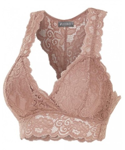 Women's Sexy Floral Lace Racerback Wireless Mesh Bralette Bra Top - Mauve (Removable Padded) - CF189Y48NCQ $18.10 Bras