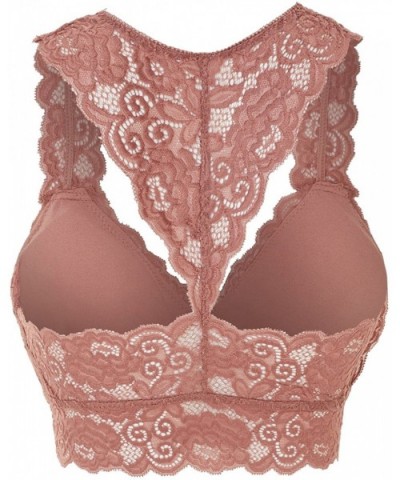 Women's Sexy Floral Lace Racerback Wireless Mesh Bralette Bra Top - Mauve (Removable Padded) - CF189Y48NCQ $18.10 Bras