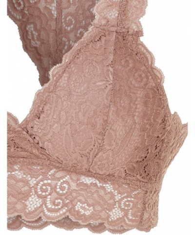 Women's Sexy Floral Lace Racerback Wireless Mesh Bralette Bra Top - Mauve (Removable Padded) - CF189Y48NCQ $18.10 Bras