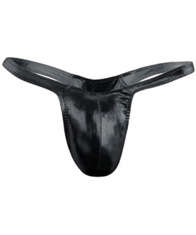 Men Leather Panties Underwear Fashion Sexy Strap G-String Thong Butt-Flaunting Undie Bikini T-Back Bulge Pouch - Black - CH19...