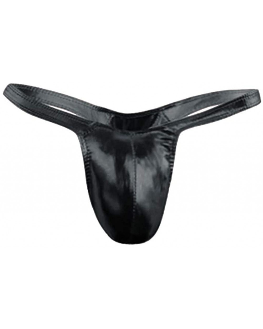 Men Leather Panties Underwear Fashion Sexy Strap G-String Thong Butt-Flaunting Undie Bikini T-Back Bulge Pouch - Black - CH19...