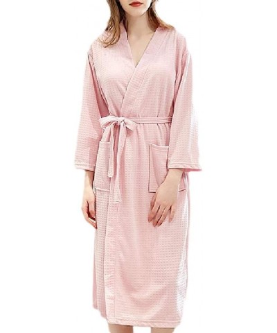 Women's Cotton Solid Sleepwear Nightwear with Pockets Cardigan Kimono Robes - Pink - CH19CQ0SX6R $43.28 Robes