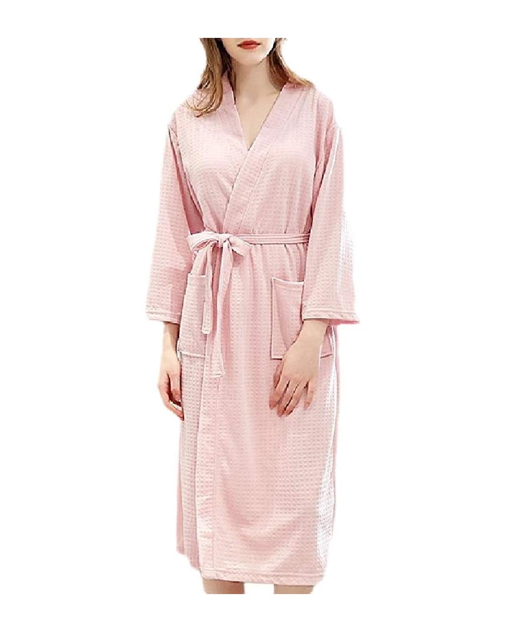 Women's Cotton Solid Sleepwear Nightwear with Pockets Cardigan Kimono Robes - Pink - CH19CQ0SX6R $43.28 Robes