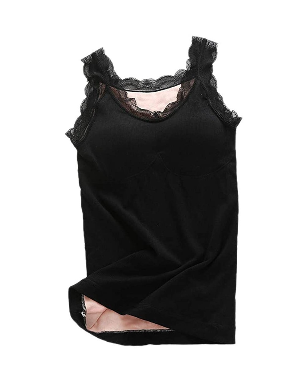 Womens Shapewear Tank Top Thermal Underwear Tops for Women Fleece Lined Lace V Neck Camisoles with Built in Bra A - CK193TTUO...