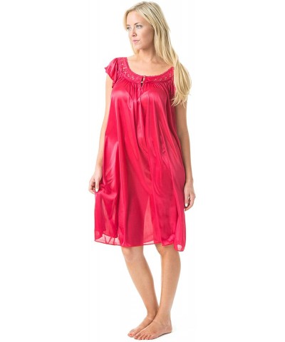 Women's Satin Lightweight Nightgown Embroidered Lace Cap Sleeve - Red - C6120DROGG5 $20.29 Nightgowns & Sleepshirts