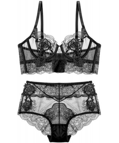 Womens Lingerie Matching Unlined Lace Bra and Panty Set High Waist - Black - CD1848082W7 $36.02 Bras