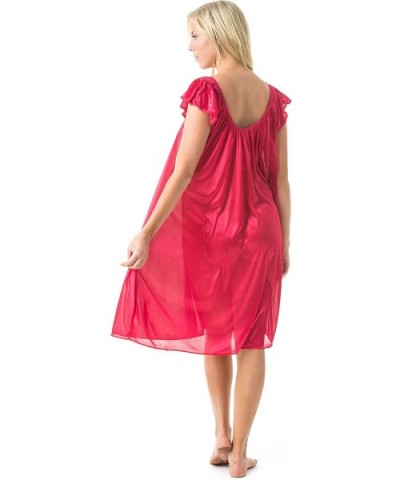 Women's Satin Lightweight Nightgown Embroidered Lace Cap Sleeve - Red - C6120DROGG5 $20.29 Nightgowns & Sleepshirts