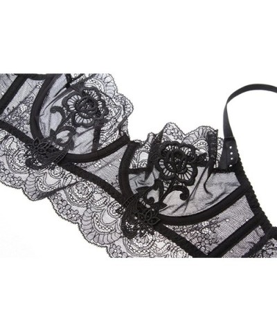 Womens Lingerie Matching Unlined Lace Bra and Panty Set High Waist - Black - CD1848082W7 $36.02 Bras