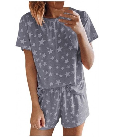 Women Short Pajamas Set Short Sleeve Star Printed Top and Short Sleepwear Lounge Set Nightwear Loungewear - Gray - C8190N8ZTD...