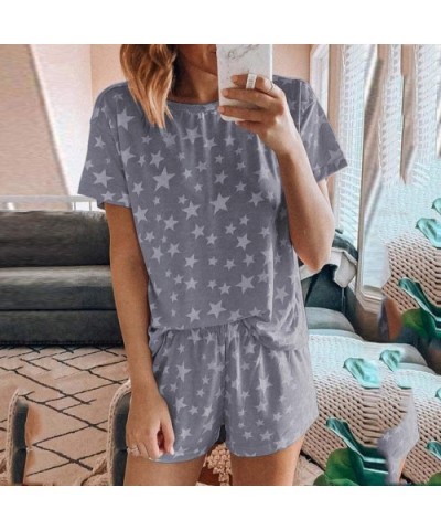 Women Short Pajamas Set Short Sleeve Star Printed Top and Short Sleepwear Lounge Set Nightwear Loungewear - Gray - C8190N8ZTD...