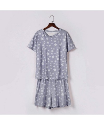 Women Short Pajamas Set Short Sleeve Star Printed Top and Short Sleepwear Lounge Set Nightwear Loungewear - Gray - C8190N8ZTD...