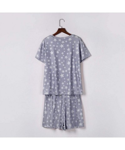 Women Short Pajamas Set Short Sleeve Star Printed Top and Short Sleepwear Lounge Set Nightwear Loungewear - Gray - C8190N8ZTD...