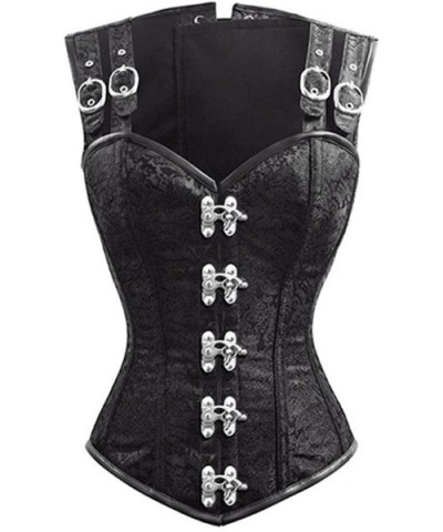 Women's Steampunk Gothic Brocade Corset Top Hourglass Steel Boned Lingrie Overbust Bustier Vest Christmas Costume - Black - C...