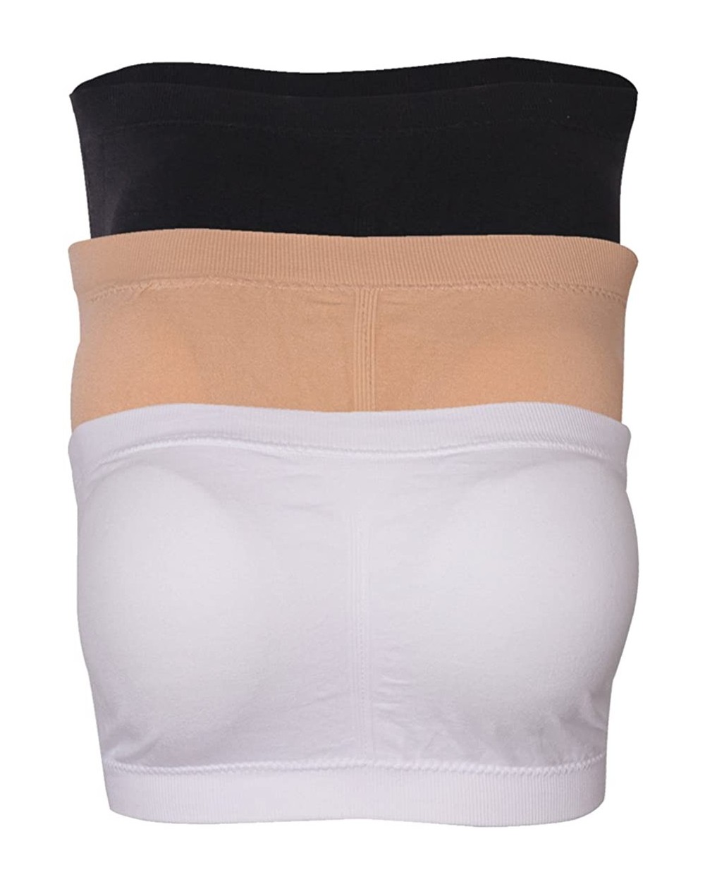 Women's Bandeau Bra Strapless Seamless Padded Bandeau Tube Bra Top 2-4 Pack - 01/3 Pack-black+nude+white - C318NM7HOS5 $33.61...