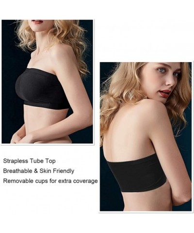 Women's Bandeau Bra Strapless Seamless Padded Bandeau Tube Bra Top 2-4 Pack - 01/3 Pack-black+nude+white - C318NM7HOS5 $33.61...