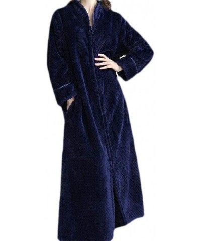 Women Flannel Zip Up Full Length Thick Bath Robes - Navy Blue - CR18A8Y5OC6 $67.31 Robes