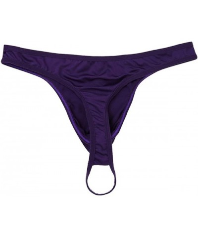 Mens Low Rise O-Ring Pouch Bikini Briefs Backless G-String Thongs Underwear - Purple - CL197Y3WTZY $23.85 G-Strings & Thongs