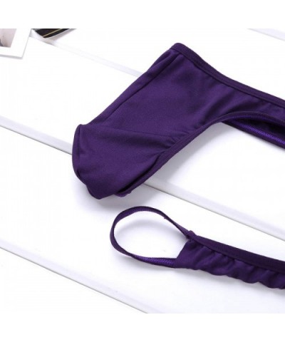 Mens Low Rise O-Ring Pouch Bikini Briefs Backless G-String Thongs Underwear - Purple - CL197Y3WTZY $23.85 G-Strings & Thongs