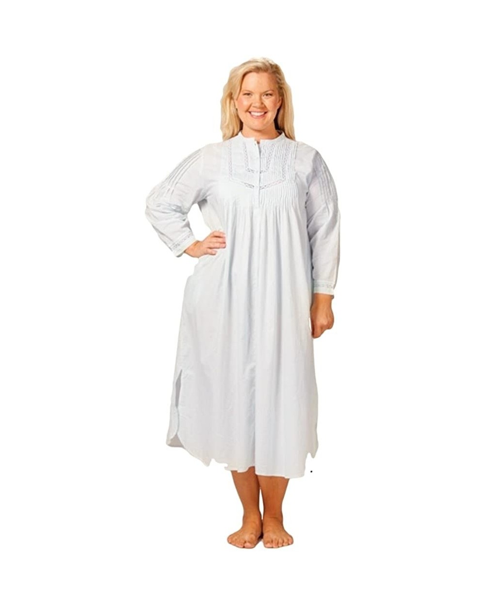 Women's Plus Size Pintuck Delight Blue Night Gown - Blue - CN11VOPJBG1 $77.95 Nightgowns & Sleepshirts