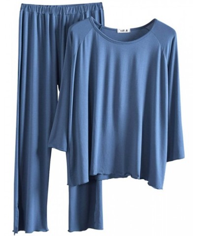 Womens Pajamas Set Long Sleeve Sleepwear Breathable 2 Piece Soft Modal Loungewear Nightwear Shirt&Pants Pjs A ink Blue - CA19...